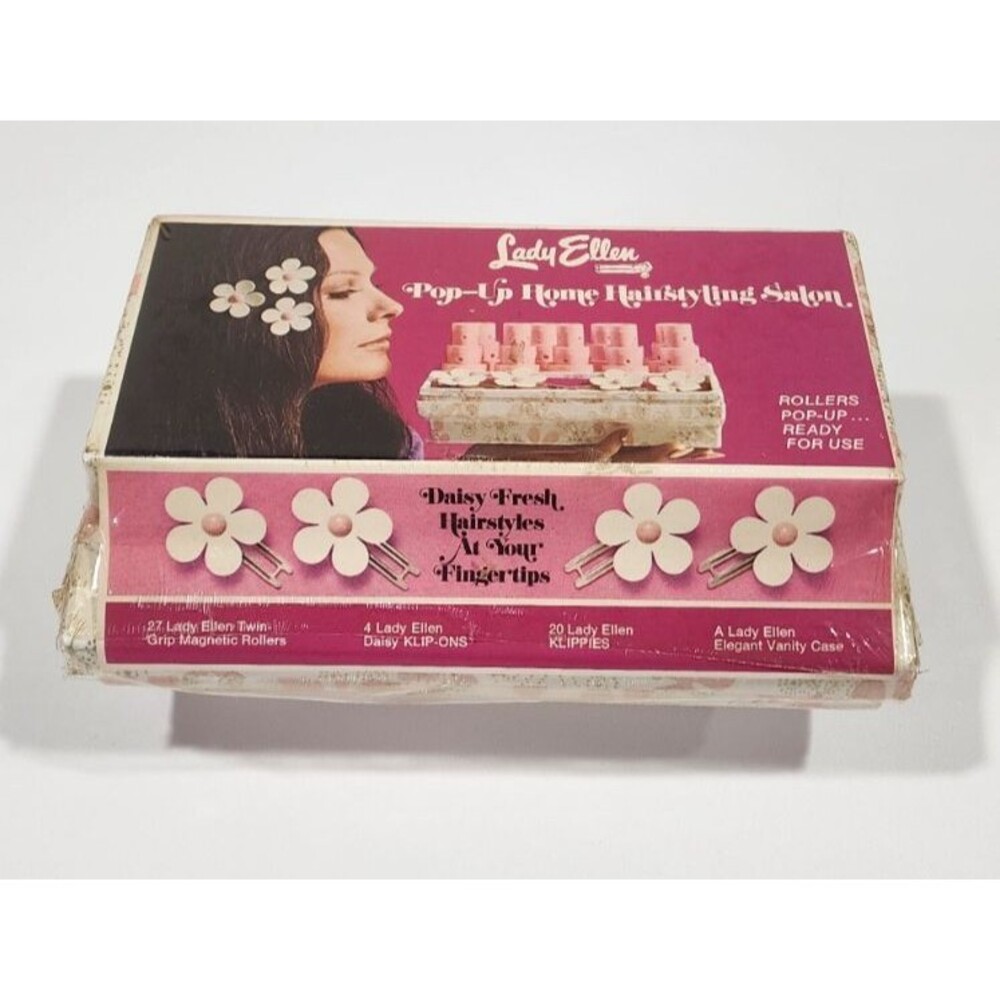 Vintage Lady Ellen Twin Grip Magnetic Hair Rollers Klippies Flower Box NOS